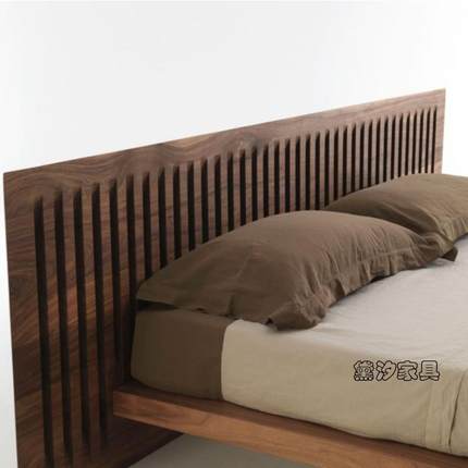 意大利Soft双人Riva920黑胡桃木1木床简约轻奢大层主卧宽屏实S平o