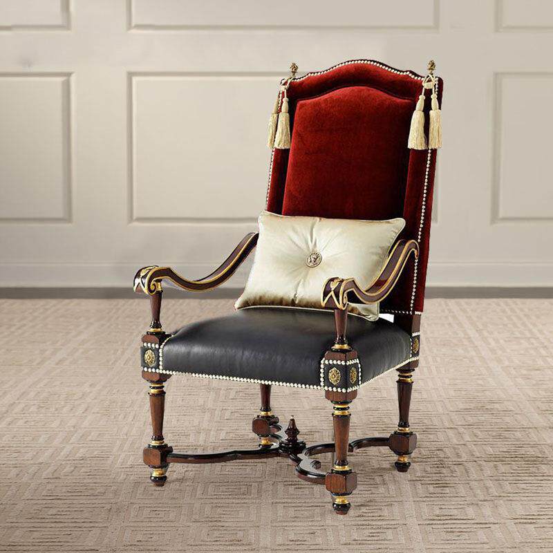 欧式沙发躺椅美式轻奢休闲椅亚拉山大高背红色书椅别墅高档家具
