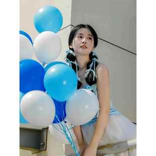 加厚深蓝浅蓝白色气球 儿童生日派对幼儿园开学布置装饰拱门气球