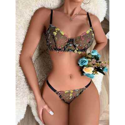 Ellolace Sexy Lingerie Fancy Lace Set Woman 2 Pieces Transpa
