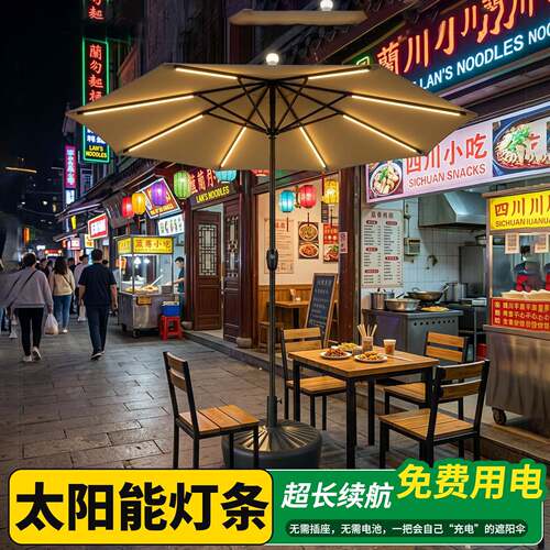 户外遮阳伞庭伞太灯条能款花店绿植遮阳室外中柱伞灯遮阳伞阳中柱