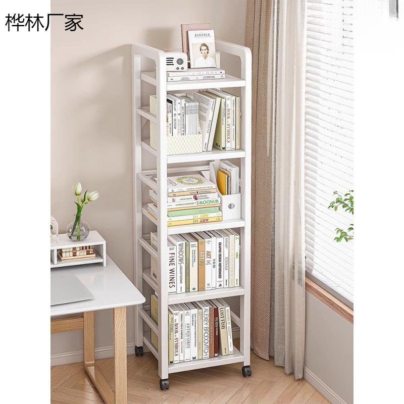 SX1移动书架置物架落地带轮书架收纳架铁艺夹缝家用架简易旋转式