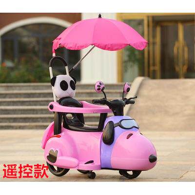 高档狗卡通婴儿童电动摩托车13带护栏手-推小孩男女狗宝宝玩具童