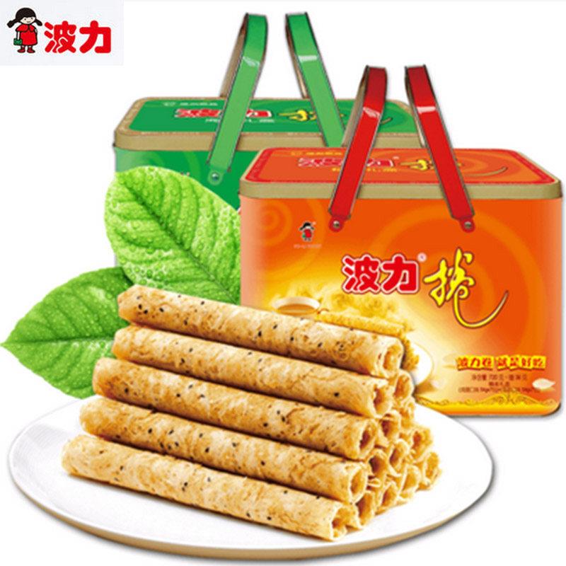 波力海苔味蛋卷礼盒装720g休闲饼干送礼用铁盒蛋卷