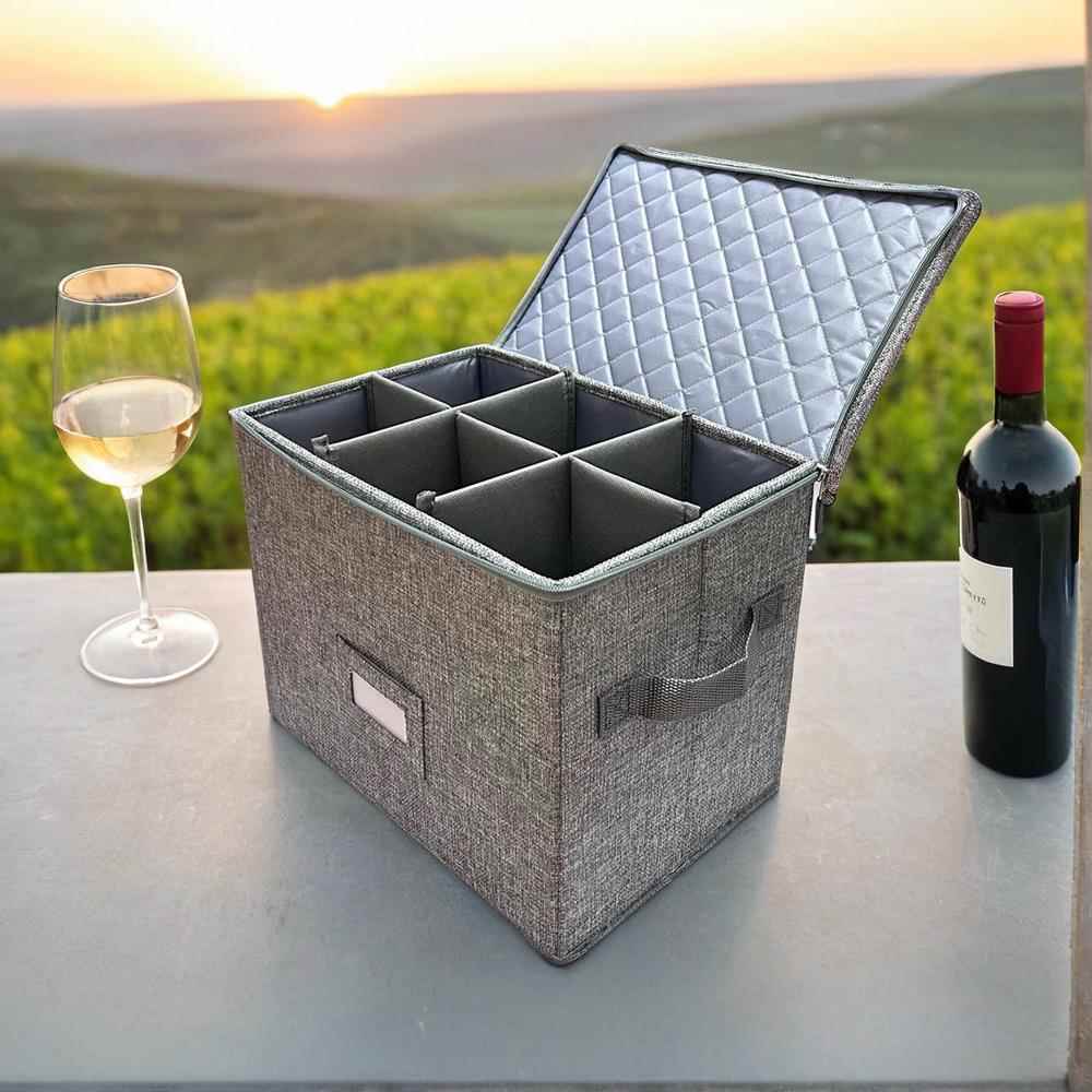 户外6祇红酒杯收纳神器可折叠布艺葡萄酒杯收纳箱防尘带盖子收纳