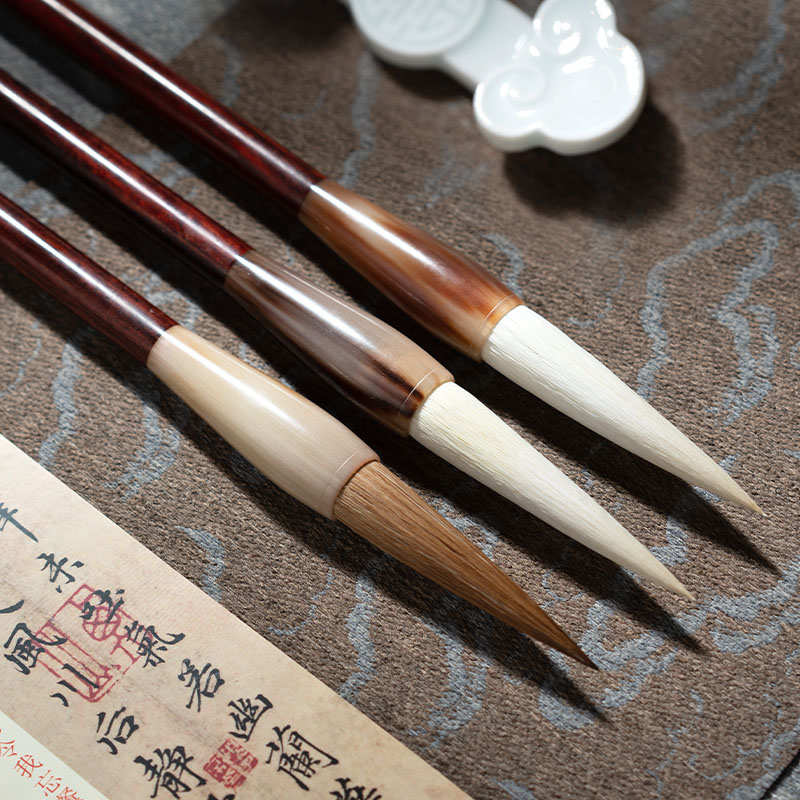 善琏湖笔 海上生明月 毛笔书法专用小叶紫檀狼毫兼毫国画文房四宝