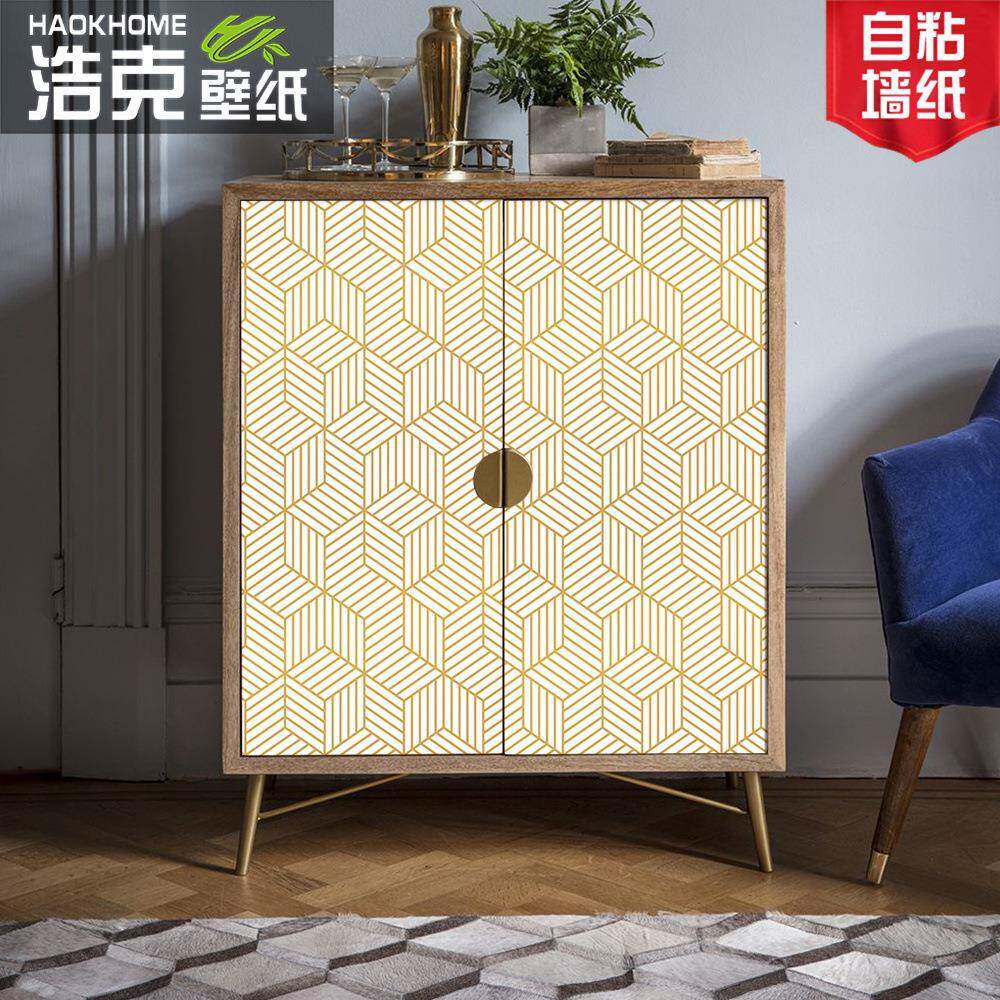 10米加厚北欧简约闪金银立体几何线条家具翻新贴自粘防水PVC墙纸
