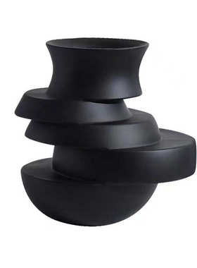 极干花简高档黑色轻白色花摆件奢现代装饰客厅盆景花瓶层叠北欧