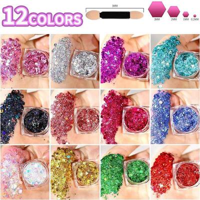 12 Colors Face Glitter Makeup Body Glitter Gel Holographic