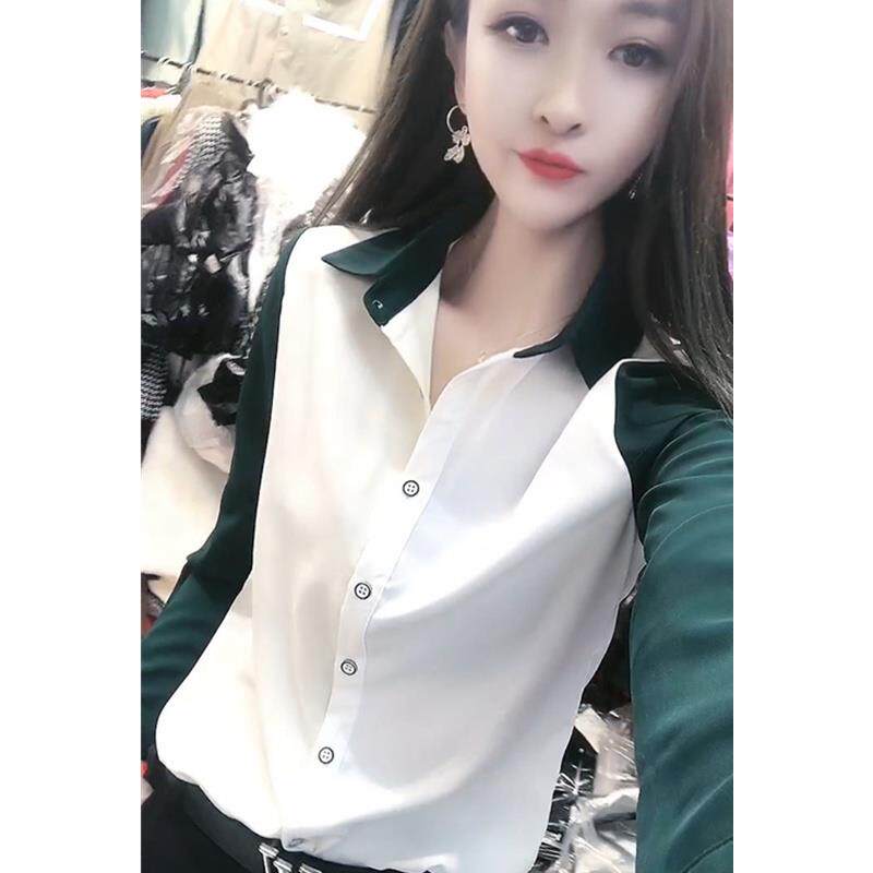 高档秋冬款新港风色洋气撞O雪纺白衬衫女长袖L气质正装职业衬衣工