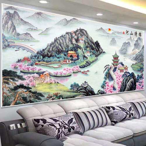 蒙娜丽莎十字绣2021新款客厅锦绣山河大幅自己线绣手工山水画风景