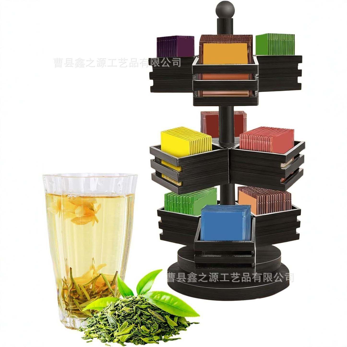 新款木质茶包收纳架可旋转茶水台配料包架咖啡包糖包储存架