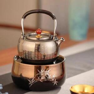 莺歌烧银竹款电陶炉茶炉家用静音煮茶器银壶铁壶铜壶专用烧水炉