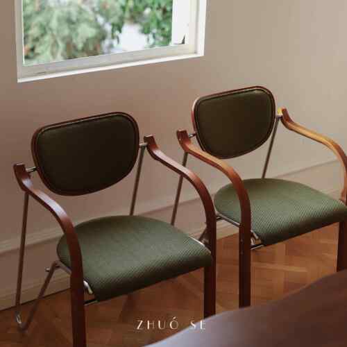 ZHUOSE“绿时”法式复古餐椅实木扶手椅不锈钢软包椅靠背椅客厅