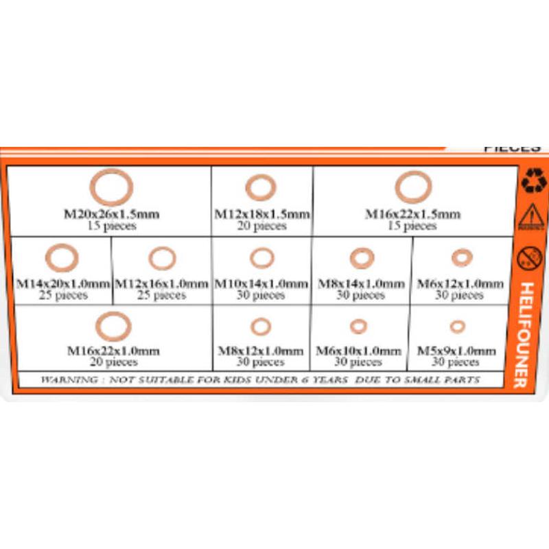 紫铜垫片组合垫片型  紫铜封油铜m5-300pcs盒装o圆形m20套装垫圈