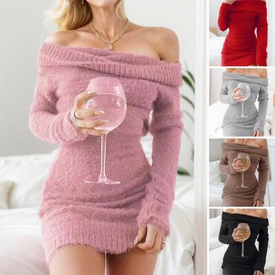 Women's Plain Off The Shoulder Bodycon Sweater Dress without