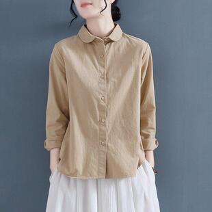 棉麻衬衫女春秋2026年新款设计感小众白色女士衬衫长袖娃娃领上衣
