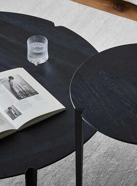 橡木设计师中古茶桌圆桌小寂客厅民风侘黑色宿实木北欧小户型茶几