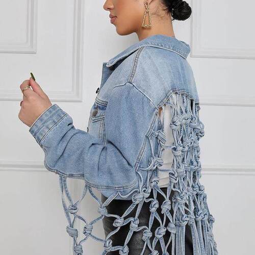欧美时尚后背网格流苏牛仔外套 Fashionable tassel denim jacket