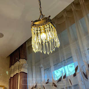 法式复古黄铜水晶卧室床头小吊灯过道玄关衣帽间走廊灯具