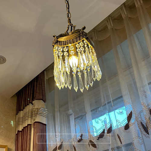 法式复古黄铜水晶卧室床头小吊灯过道玄关衣帽间走廊灯具