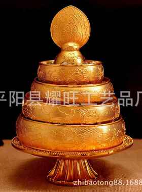 铜镀金尼泊尔曼扎盘特大号 四加行/供曼茶罗/带托盘