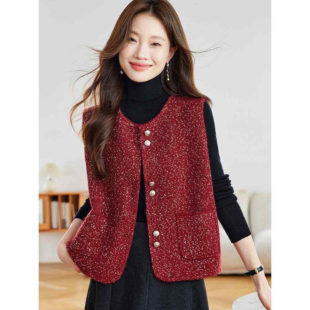 漂亮洋气马夹背心女外搭时尚高级感针织坎肩外套春秋短款时髦马甲