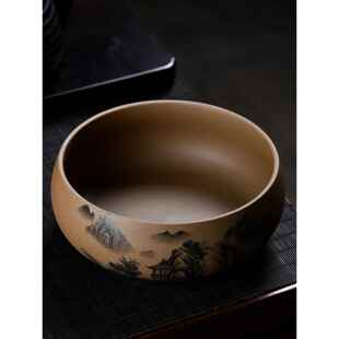 烟灰缸陶瓷洗茶杯碗小号紫砂茶洗水洗钵盂雁旌禅意功夫茶具零配