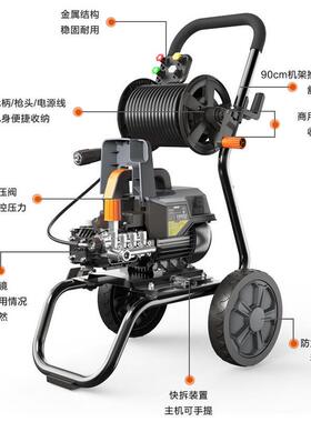 亿力大功率商用洗车机 洗车店推车式高压清洗机卷轴收纳YLQ9026G