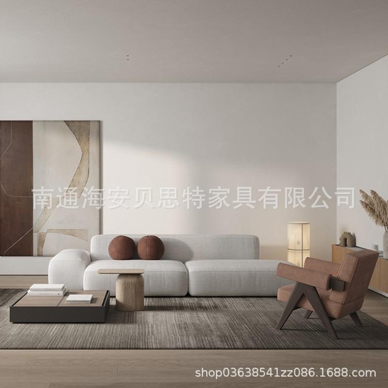 北欧简约小户型布艺沙发客厅组合意式极简直排豆腐块奶油风沙发