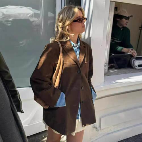 Women's flip tie pocket jacket, single long sleeved short