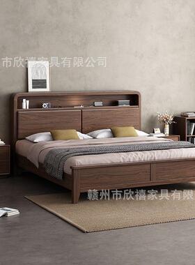 黑双胡桃木1.夜8XX-4906米轻奢极简人.大婚床15米新款家用带灯卧