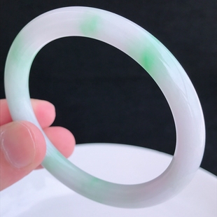 玉手镯拍卖正品天然A货翡翠紫罗兰飘绿圆条手镯35.90g内径57mm