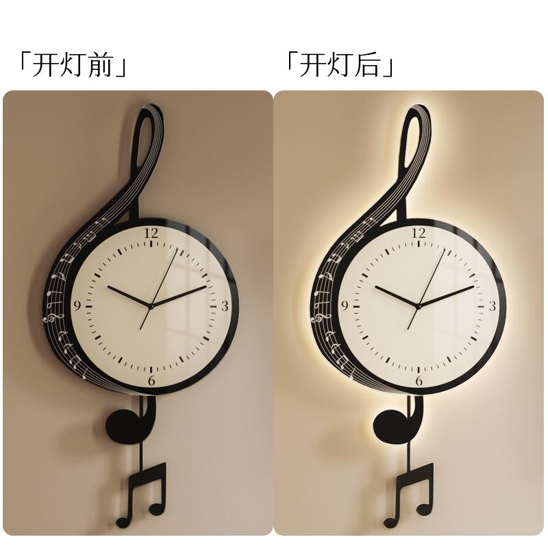 简约亚克力新款充电挂钟钟表客厅卧室创意静音环保音符时钟挂墙