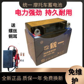 天京统一摩托车通用免维护干电瓶12v7a踏板车，弯梁助力125蓄电池9a