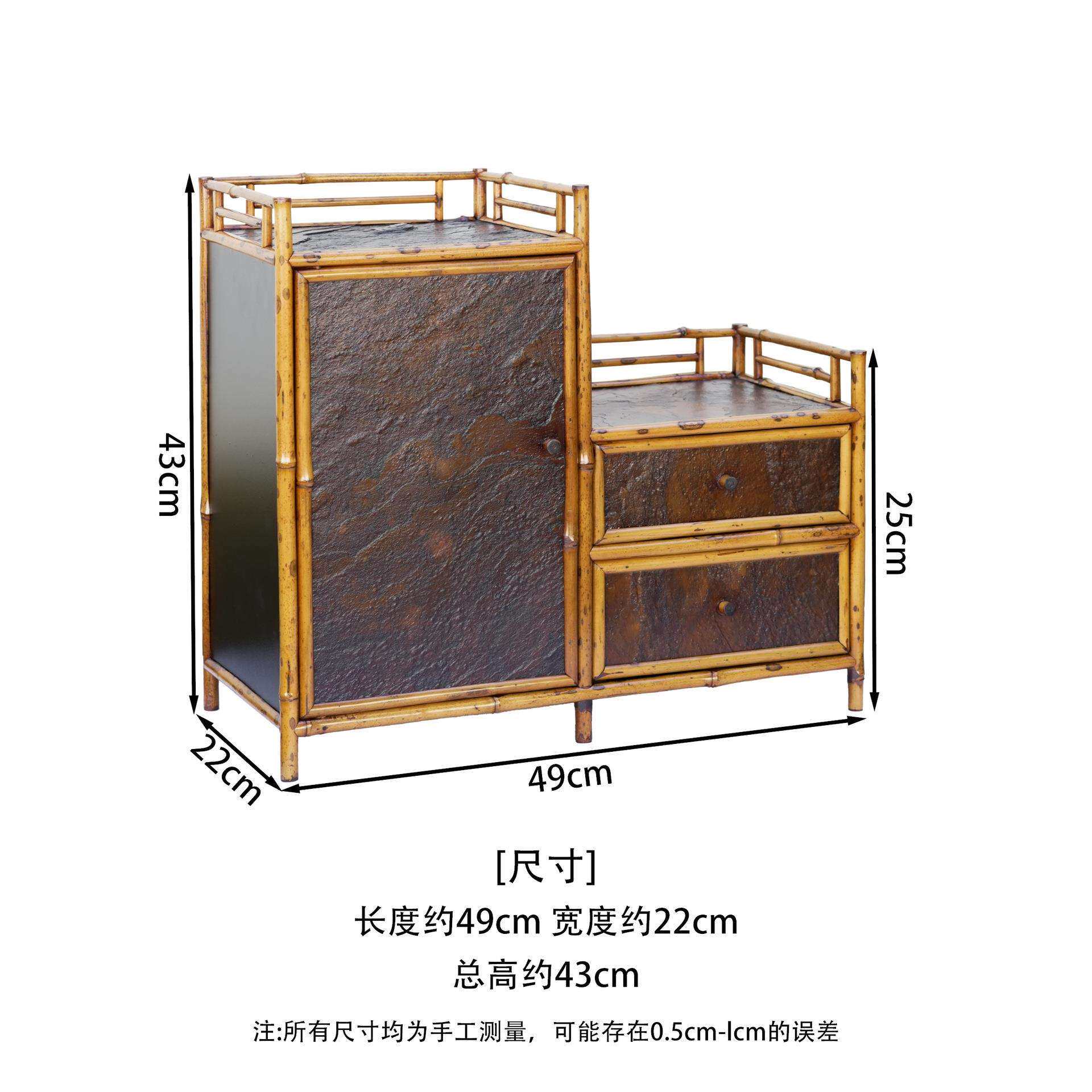 梅鹿竹崖岩石茶棚复古禅意高低茶水柜 茶具收纳架竹博古架玄关