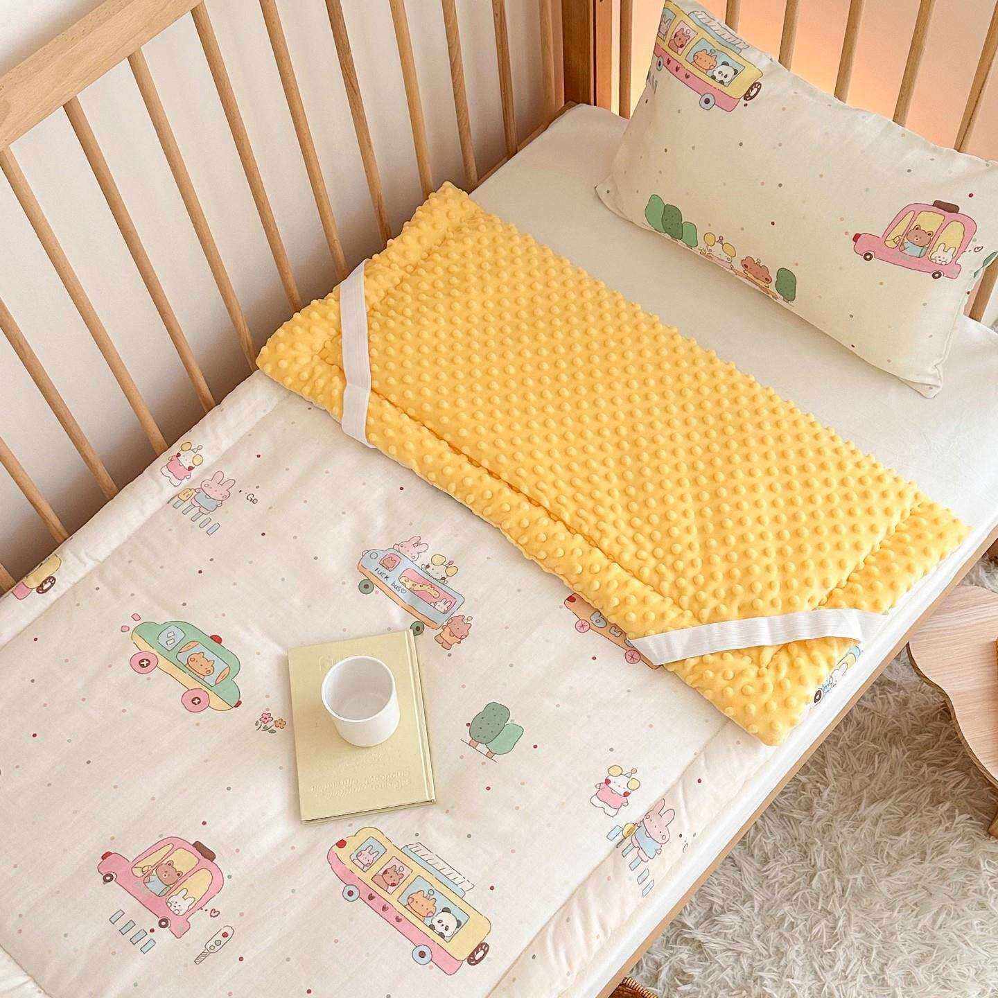 婴幼儿童全棉双层纱床垫秋冬季加厚夹棉豆豆绒睡垫幼儿园宝宝床褥