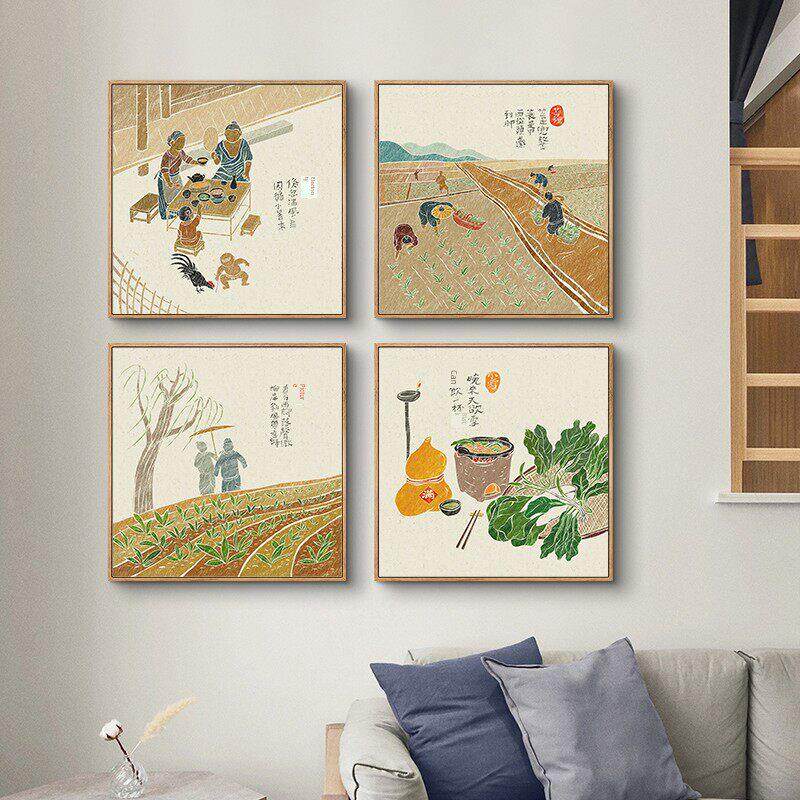 鳟鱼二十四节气餐厅壁画新中式墙客厅沙发背景墙装饰画餐厅挂画