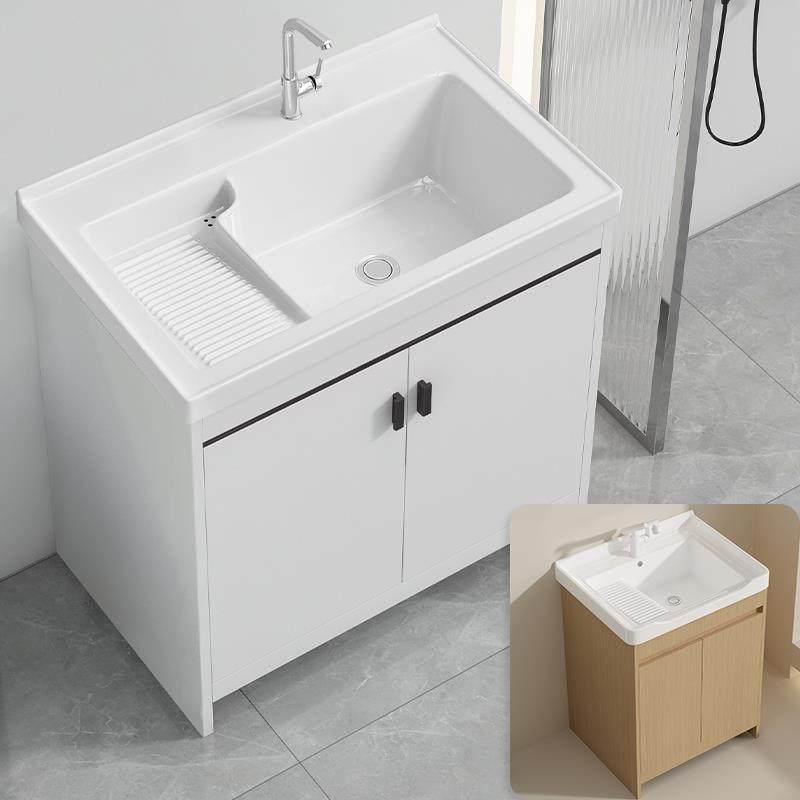 阳台蜂窝铝洗衣柜带搓板组合落地式盆台一体陶瓷浴室柜洗手盆防水