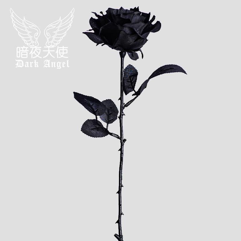 哥特黑玫瑰花拍摄道具白黑色假干 干燥花束彷真拍照不良jk手持扇