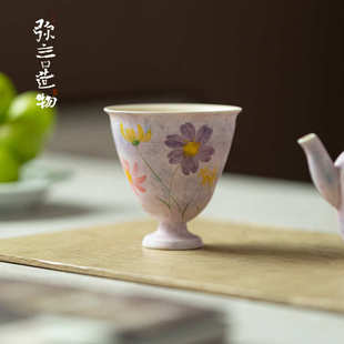 弥言釉下彩手绘主人杯纯手工大号高足茶杯女士专用品茗杯单杯日式