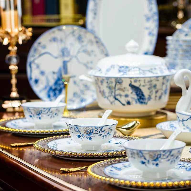 景德镇青花瓷餐具套装家用陶瓷碗盘结婚乔迁送礼新款高档骨瓷餐具,餐饮具,盘,淘宝优惠券,粉丝福利购,淘宝优惠卷