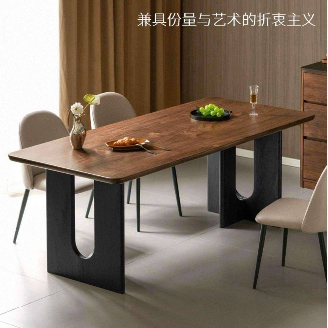中古实木餐桌黑胡桃色高级感复古饭桌家用长桌设计师桌子