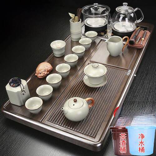 加厚实木茶盘全自动一体茶台烧水壶底部上水家用高档茶具套装新款