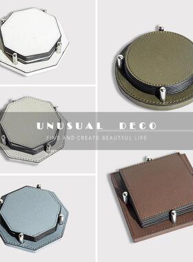 现代轻奢莫兰迪色系皮革杯垫餐垫样板间酒店餐桌隔热垫水杯垫摆件