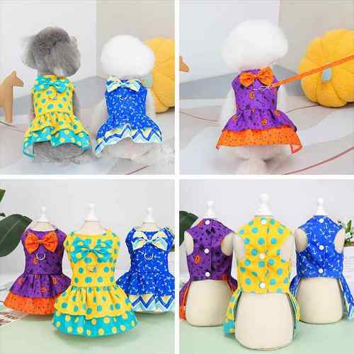 小狗衣服宠物服饰领结牵引绳裙博美公主裙狗狗可挂牵引绳棉服饰