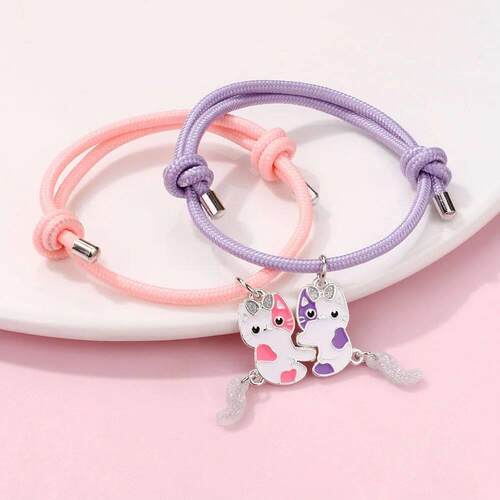 2Pcs/set Cartoon Magnet Cats Alloy Best Friend Bracelet BFF