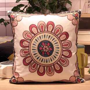 高档美式田园沙发绣花抱枕床靠垫客厅家头用小刺清新加厚棉套布靠