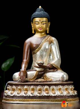 释迦摩尼佛 尼泊尔铜像10寸紫铜镀金镀银现代用品释迦牟尼铜像