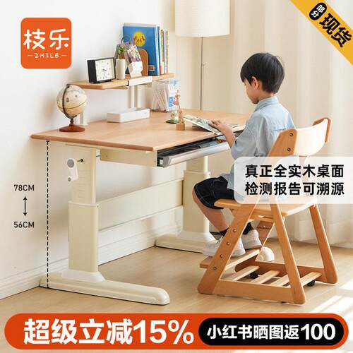枝乐儿童学习桌小学生家用书桌可升降桌子实木书桌课桌椅套装